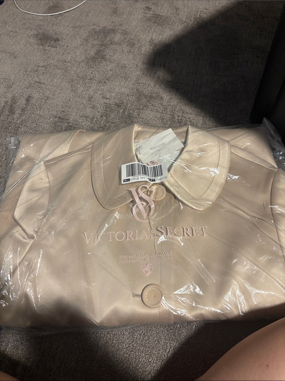 Victoria's Secret Cream Satin Button-Up Jacket with Embossed Logo